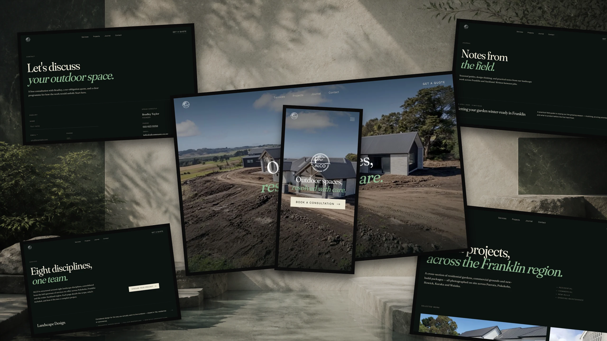 ALCO Landscaping shown across a collection of website screens