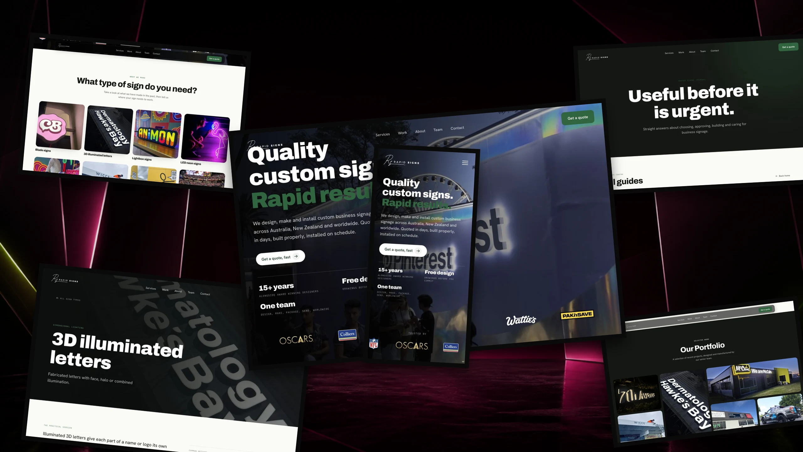 Rapid Signs shown across a collection of website screens
