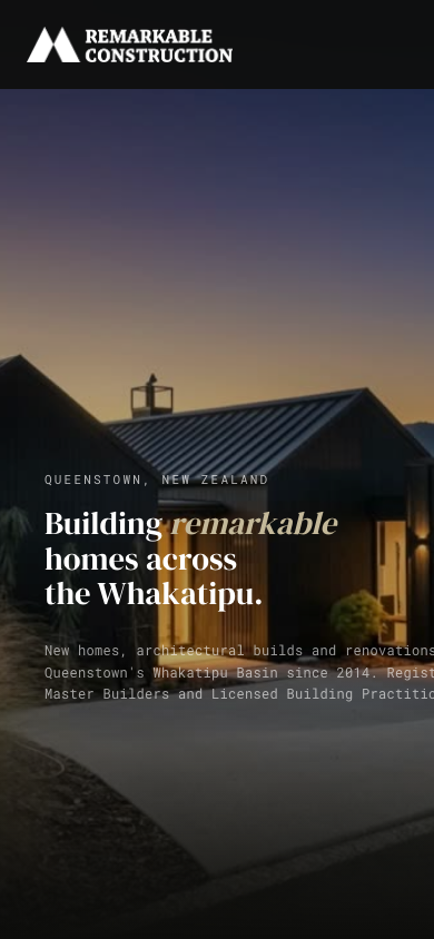 Remarkable Construction — mobile homepage